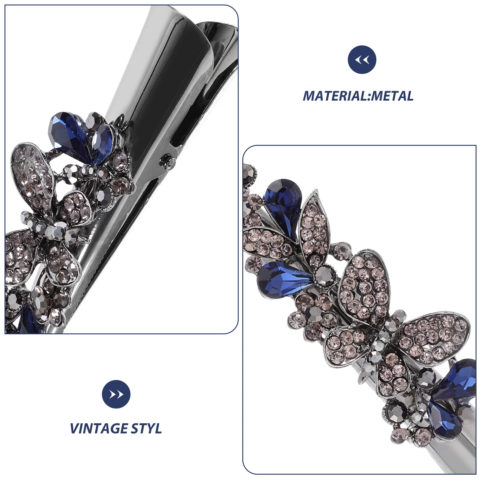 

Retro Large Rhinestone Metal Horn Clip Duckbill Crystal Hair Accessory Style Four Ink Blue WomenVintage Hair Accessories Girls