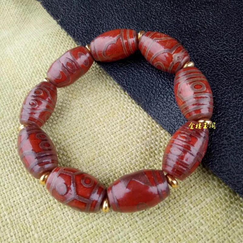 Tibetan-Style Pulp-Coated Agate , Nine-Eye Family Portrait Chalcedony Bracelet Beads Acces