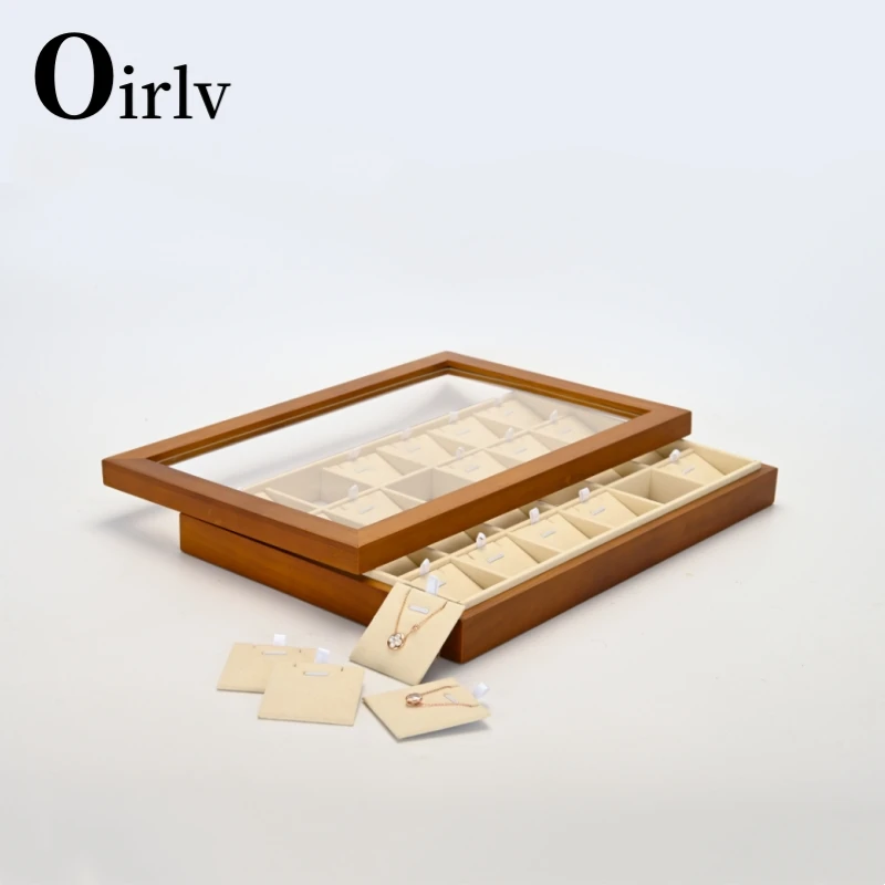 Oirlv Solid Wood Multi-function Jewelry Display Box Microfiber Ring Earring Bangle Organizer Case Luxury Storag Box wholesale