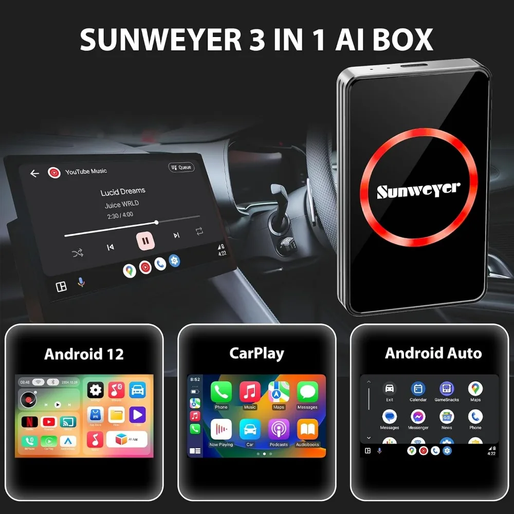 Streamers for Netflix, YouTube, Hulu, Disney+, Android Auto, LED, Dual WiFi Bluetooth, 3-in-1 Easy Setup - view 2