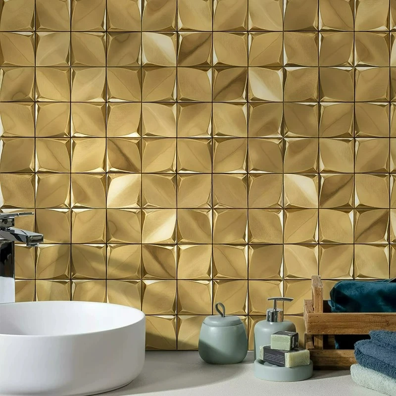 Metal Stainless Steel Mosaic Tile 3D Three-dimensional Mirror Background Wall Brick Cafe Bar Counter Bathroom Wall Sticker