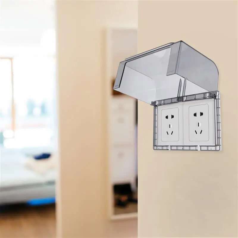 1PC Sticky Style Socket Cover Double-Position Thickened Waterproof Cover Waterproof Box Transparent Wall Electrical Socket Box