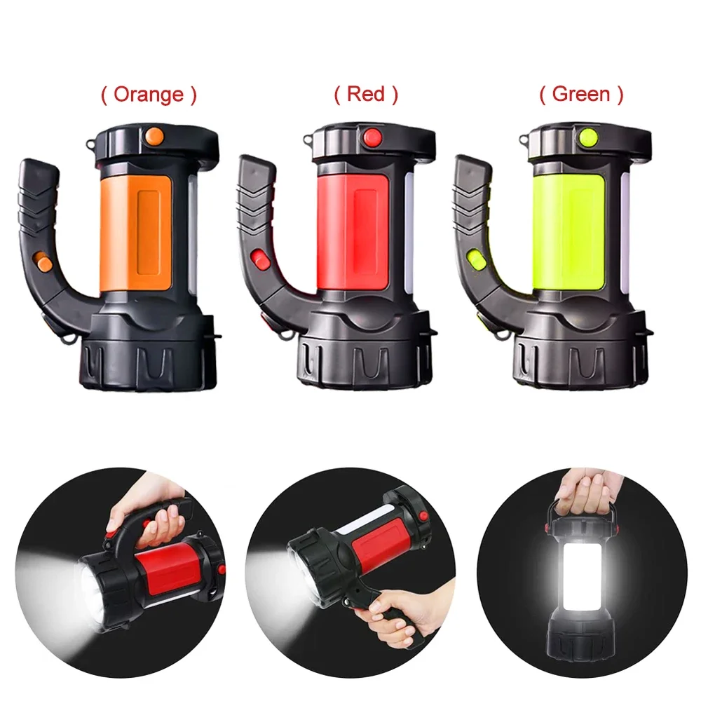 Strong Light LED Flashlight Outdoor Spotlight USB Rechargeable Searchlight with Side COB Waterproof Patrol Camping Work Lights