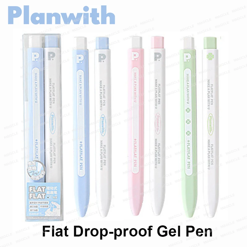 

Planwith Love Gel Pen 2pcs/Pack 0.5mm Bullet Nib Press Black Signature Pens Set Creative Flat Drop-proof Shaft Kawaii Stationery