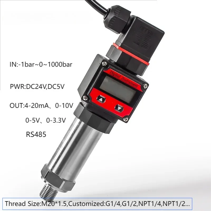M20*1.5 Pressure Transmitter Digital Display -1bar-0bar 600 Bar 0.3bar 200bar Gauge to 4-20mA RS485 LCD Hersman Pressure Sensor