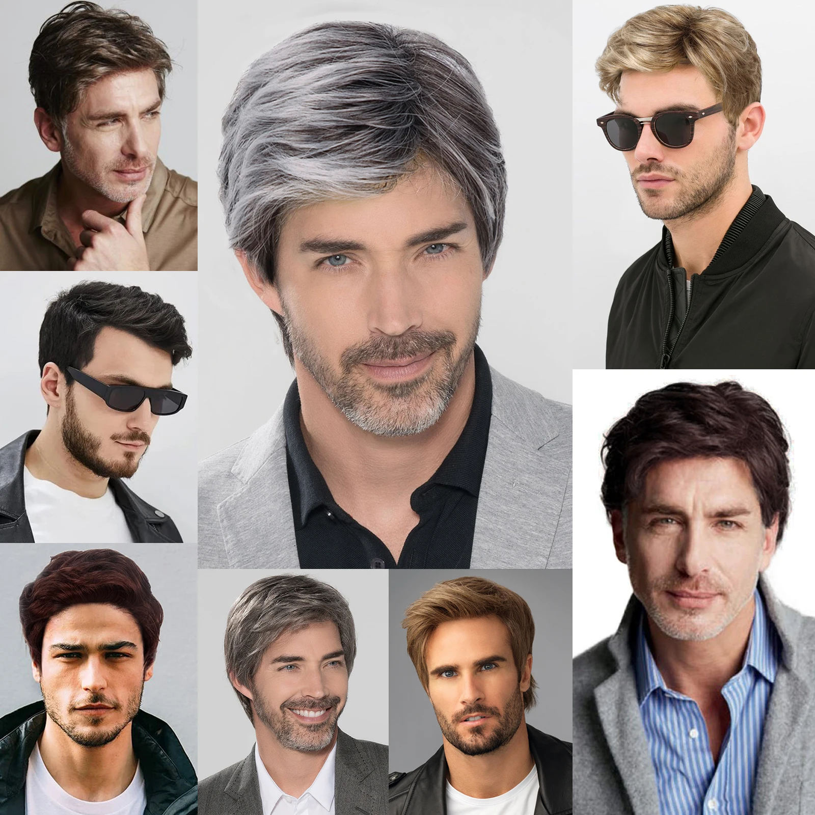 Mens Short Brown Wigs Layered Natural Synthetic Wig Heat Resistant Halloween Costume Cosplay Wigs for Men