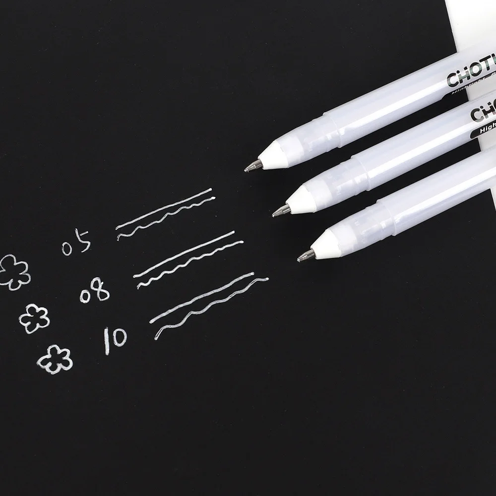 3PCS Gelly Roll Gel Pens White Highlight Marker for Journaling Art Drawing Classic White Ink Assorted Point Fine Medium Bold