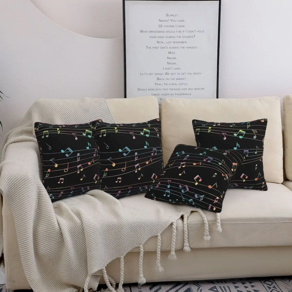 Music Notation Musical Notes 4pcs Square Pillowcase Cushion Cover Pillow Case Throw Pillow Cover for Home Sofa Living Room