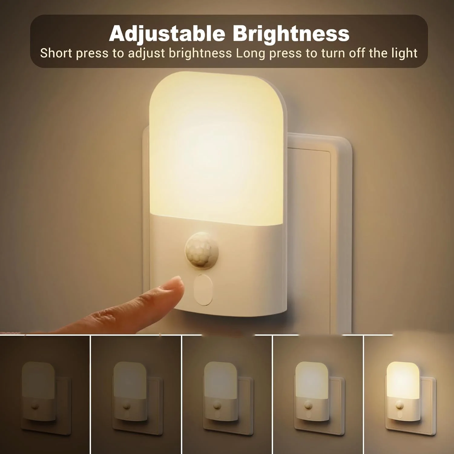 Luci notturne con presa LED a risparmio energetico con sensore di movimento, 5 modalità (automatico/on/off), 0,5 Watt, per la cameretta, la cameretta dei bambini