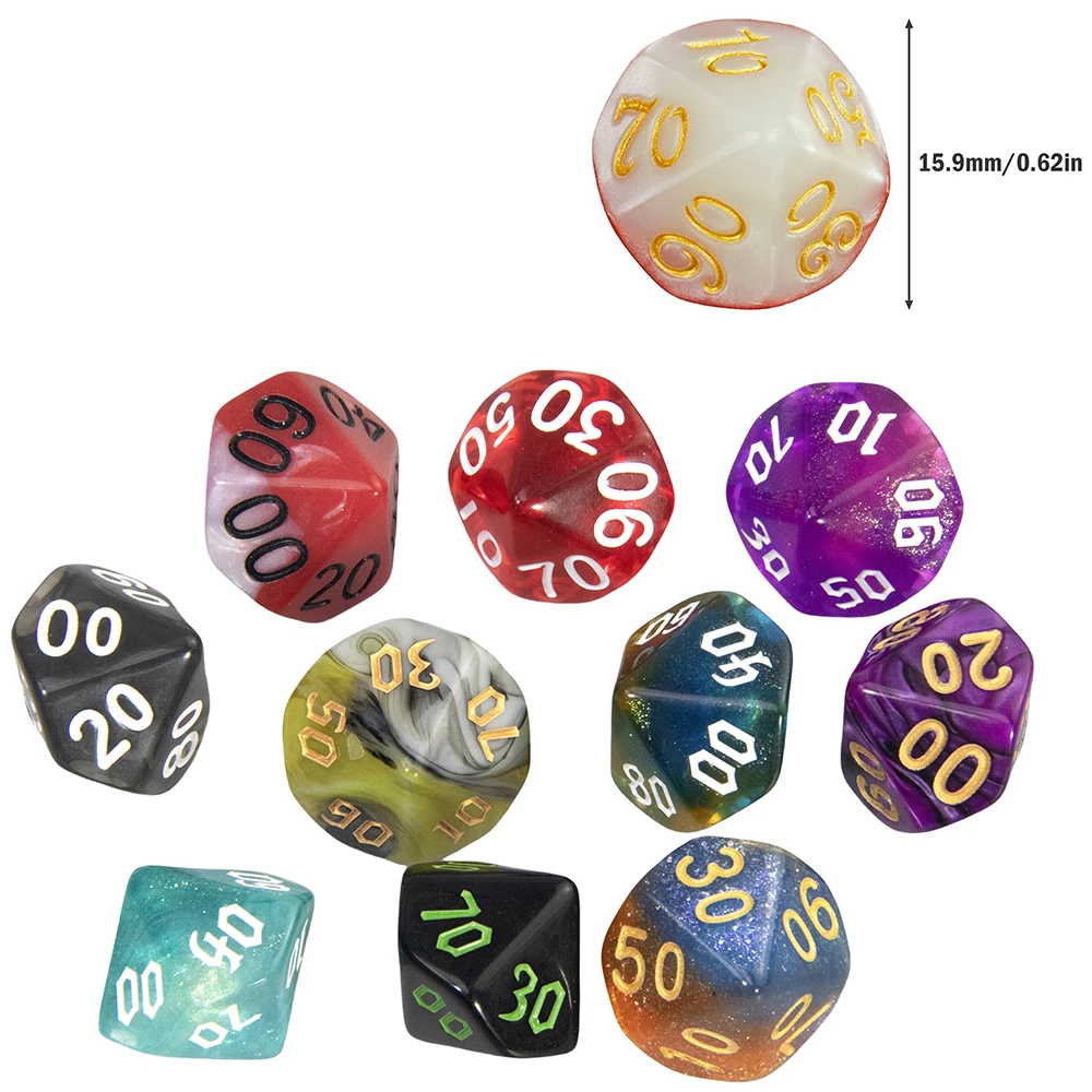 D10 Dice Random Color 10-Sided Polyhedral Dice Set (10/100Pcs) for Tables BoardGame Party Club Entertainment Game Accessories