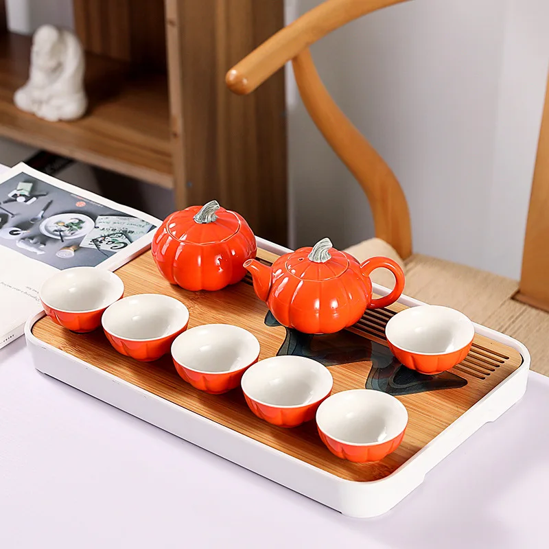 High-end Gold Pumpkin Shape Ceramic Tea Sets Pots Bowls Jars for Coffee Scented Tea Gift Box