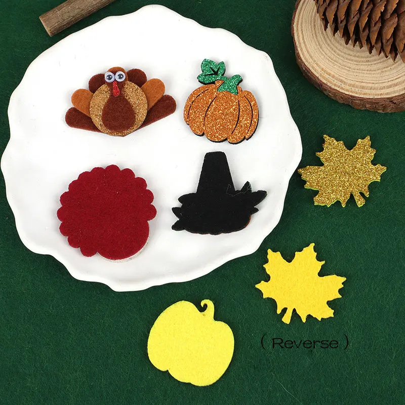 200 Stück Thanksgiving DIY Handgemachtes Zubehör-Set Truthahn Kürbis Ahornblatt Kopfschmuck Dekorationen Kleidung Hut Kühlschrankmagnete Cra – Detail 5
