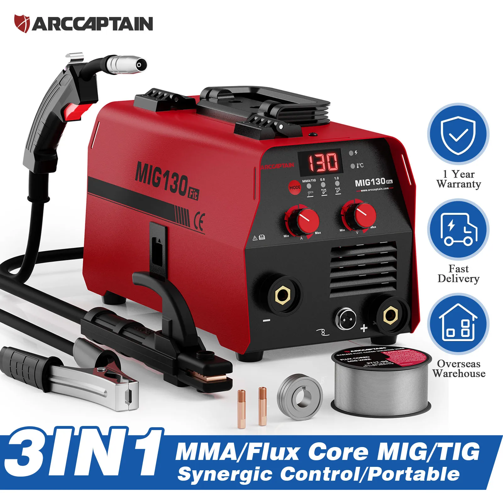 ARCCAPTAIN 3 IN 1 Halfautomatische Lasmachine MIG MAG Lift TIG MMA 130A 230 V Synergy Tool IGBT Inverter Lasser Ijzer Solderen - afbeelding 2