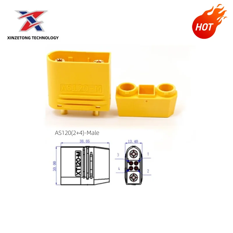 Amass AS120(2+4)-M/F Genuine Anti-Spark Connector for Agricultural Drone Lithium Batteries (with Resistor Signal Pins)