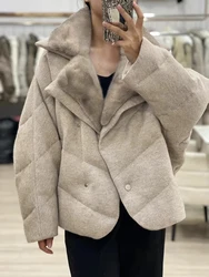 Women Winter Goose Down Jacket Cashmere Wool Natural Real Mink Fur Suit Collar Long Thick Female Outwear Coat Puffer Jackets