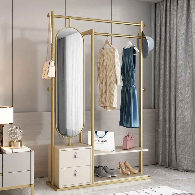 

Coat rack floor-to-ceiling bedroom modern simple full-length mirror hanging clothes integrated multi-functional drawer