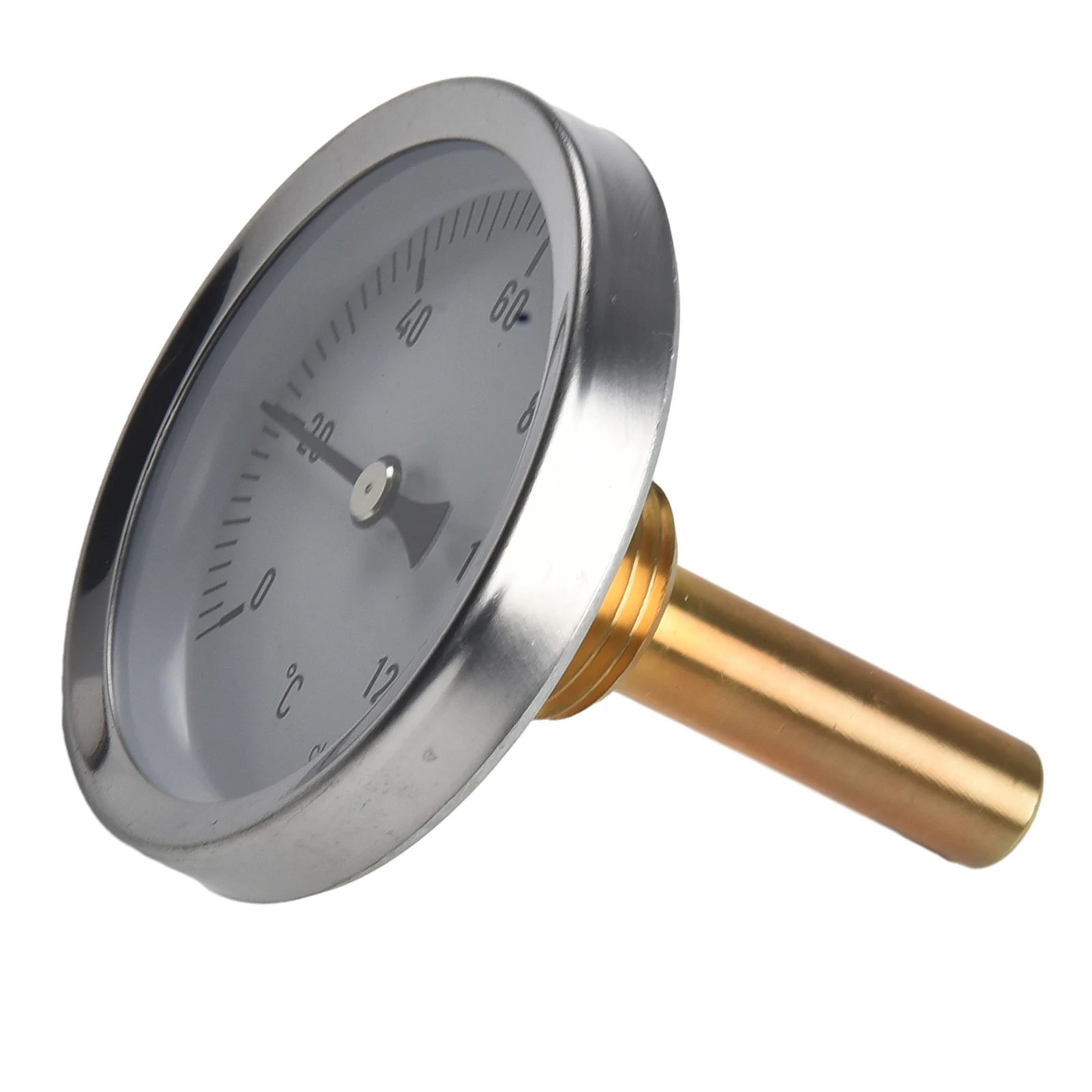 0-120degree Pipe Thermometer Measuring Graduation:2°C Total Length: 68mm/ 2.7 Inch 63mm Aluminum + Brass Oil Tanks