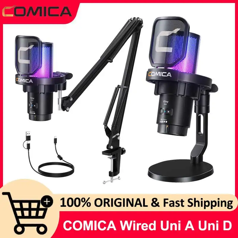 COMICA Wired Uni A Uni D USB Gaming Microphone Noise Cancellation RGB Lights Monitoring Muting Streaming Mic for Recording
