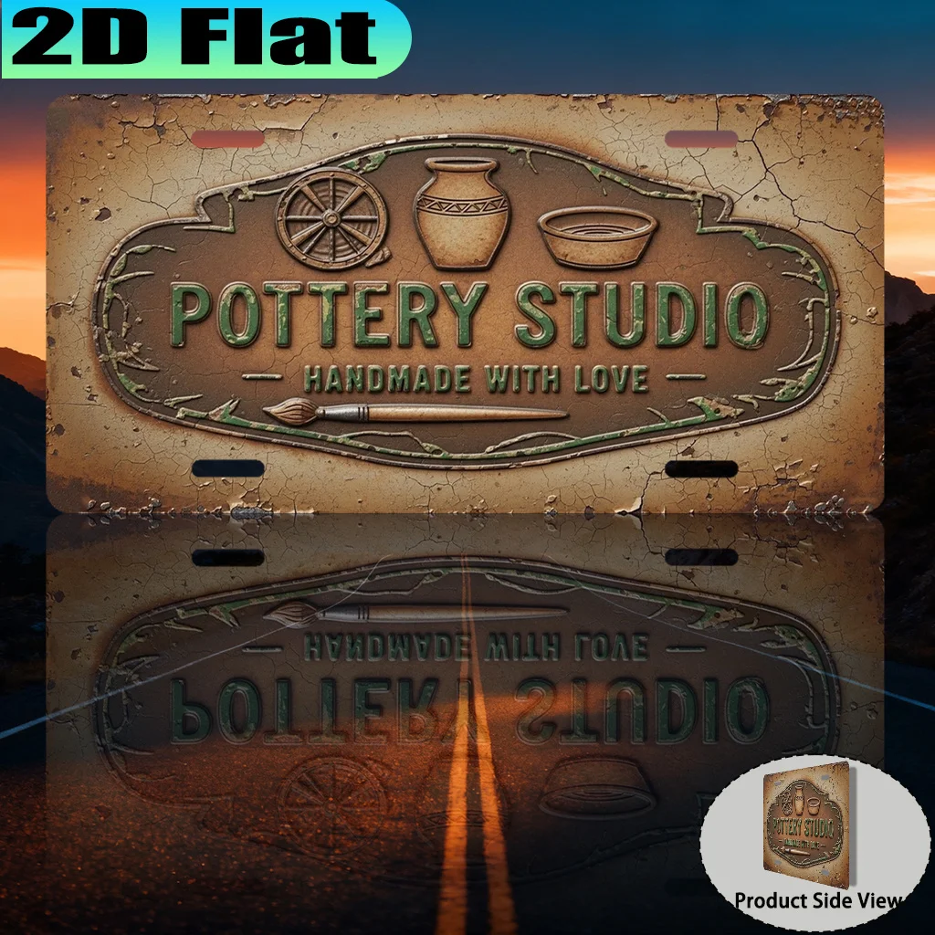 2D Flat - 【2D Flat】 2D Flat - [2D Flat] A Vintage Aluminum Sign from The Love Pottery Studio (12X6 Inches), Intended for Decorat