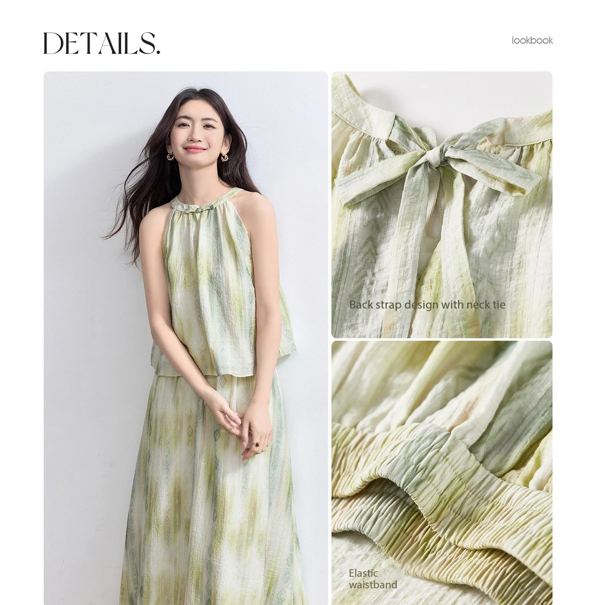 SENTUBILA Lyocell Boho 2 Piece Woman Outfit 2026 Halter Neck Top A Line Flowy Midi Skirt Women Summer Casual Set Q52ZA2371