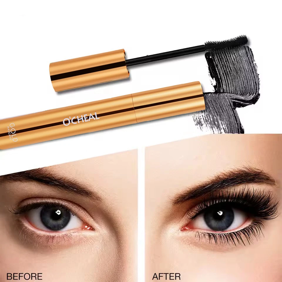OCHEAL 3D Mascara Lengthening Black Lash Eyelash Extension Eye Lashes Brush Beauty Makeup Long-wearing Gold Color Mascara