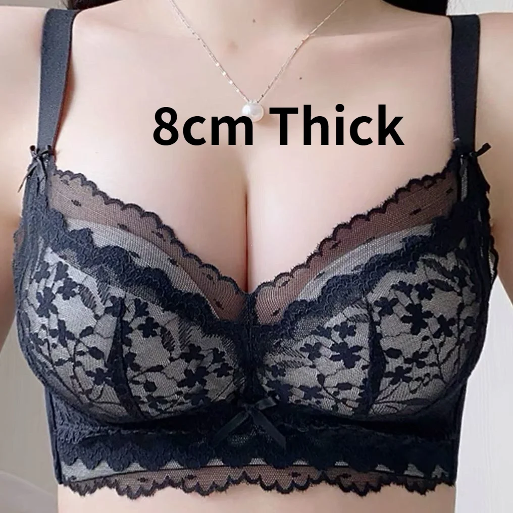 Non Magnetic Bra for Women with Gathered Small Breasts, 8cm Thick and Super Thick Without Steel Rings, Sexy Bra for Flat Chest,