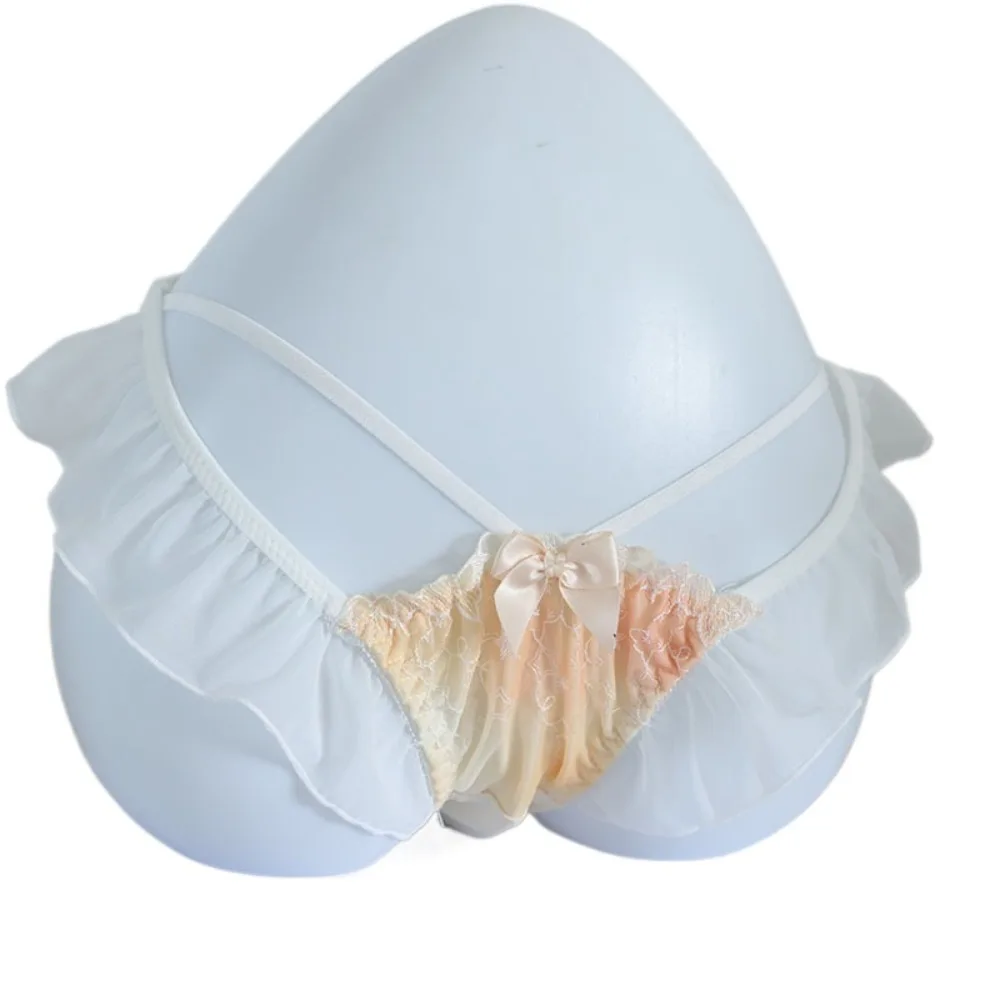 

Flower Mesh Transparent Ruffle Briefs Low Waist Underpants Women's Lace Mesh Bowknot Panties Cotton Crotch Lingerie Women