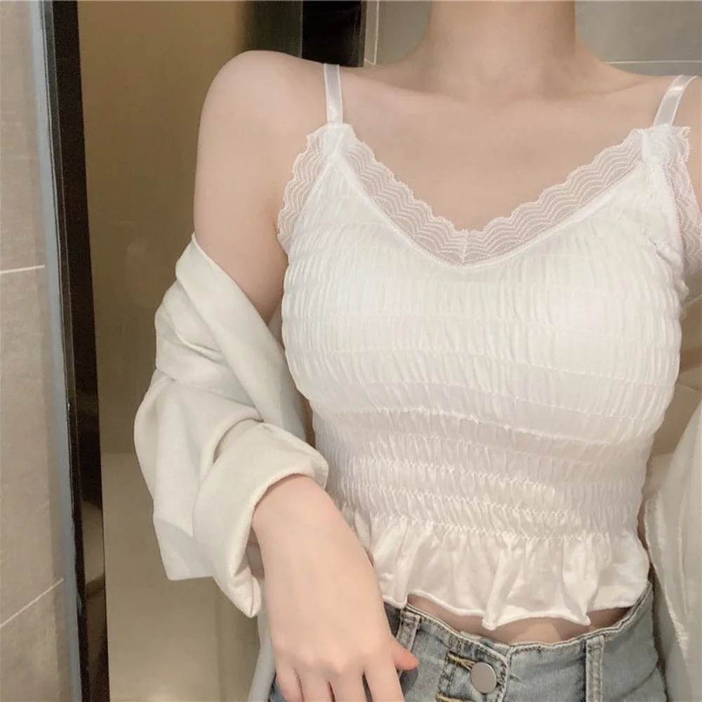 Comfortable Versatile Camisole Lace Soft Tube Tops Elastic Fabric Solid Color Push Up Bras for Women