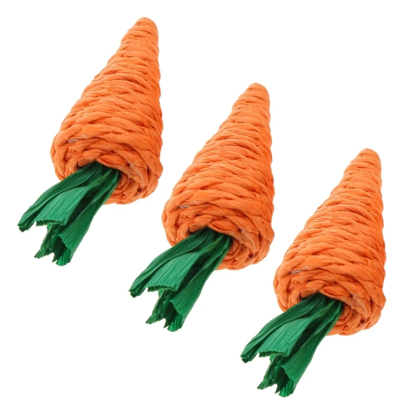 Carrot-like Rattan Teeth Cleaning Chew Toy for Syrian Rabbit 3pcs