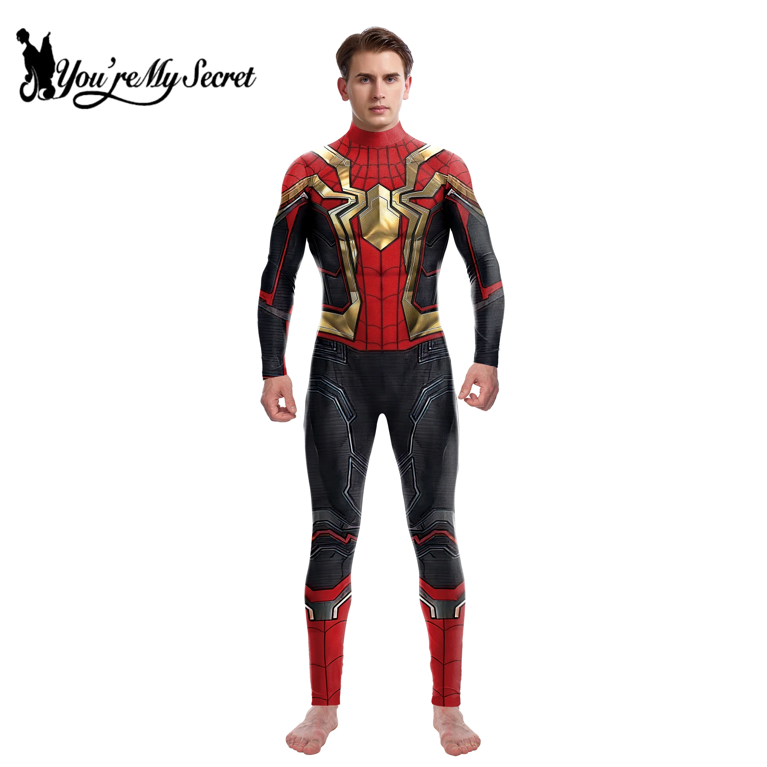 [You're My Secret] Superhero Black Spider Printed Cosplay Costume for Adult Jumpsuit Carnival Halloween Costumes Fancy Bodysuits