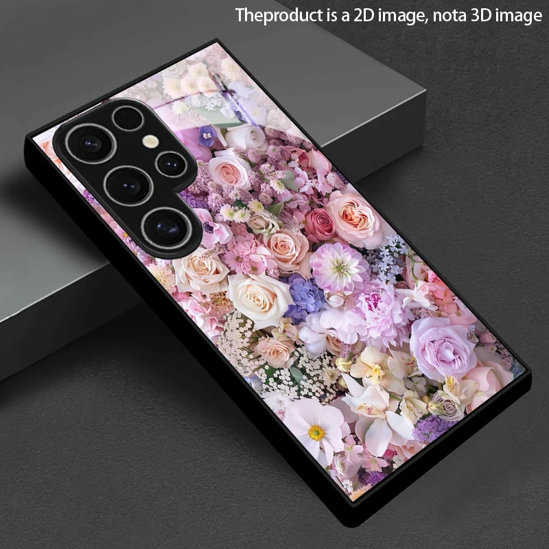 Floral Bloom Pattern 2D Phone Case for Samsung S26 S25 S24 S23 S22 S21 S20 A56 A55 A36 Tempered Glass Protective Cover