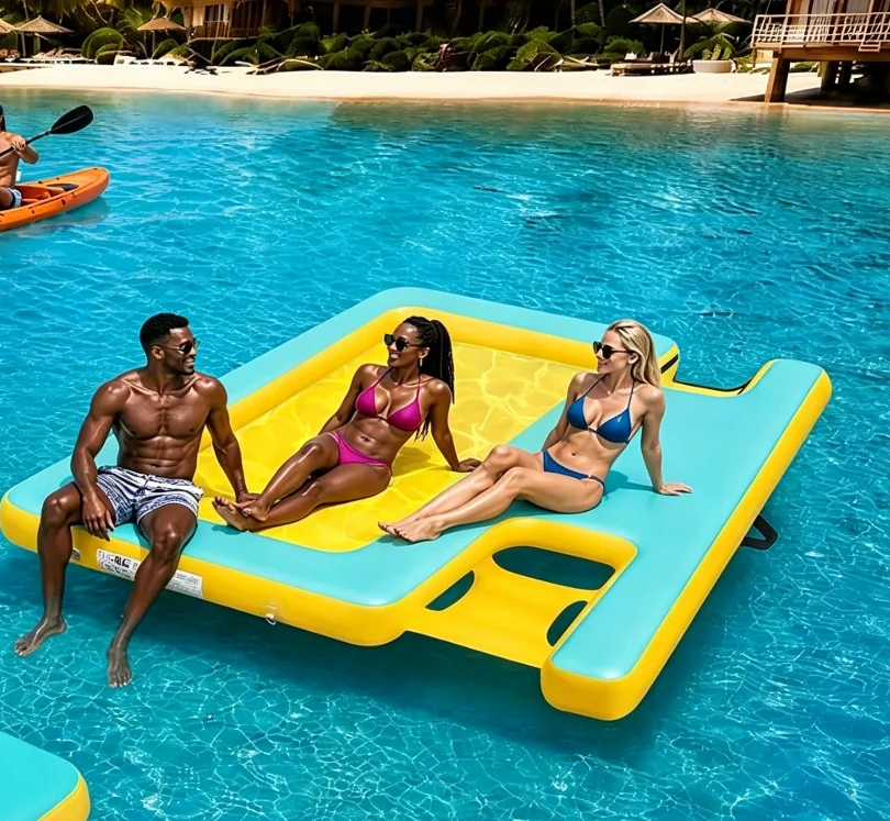 2026 Outdoor Water Sport Inflatable Floating Platform Family Floating Island Raft Suitable for Adults and Dogs with Ramp and Sea