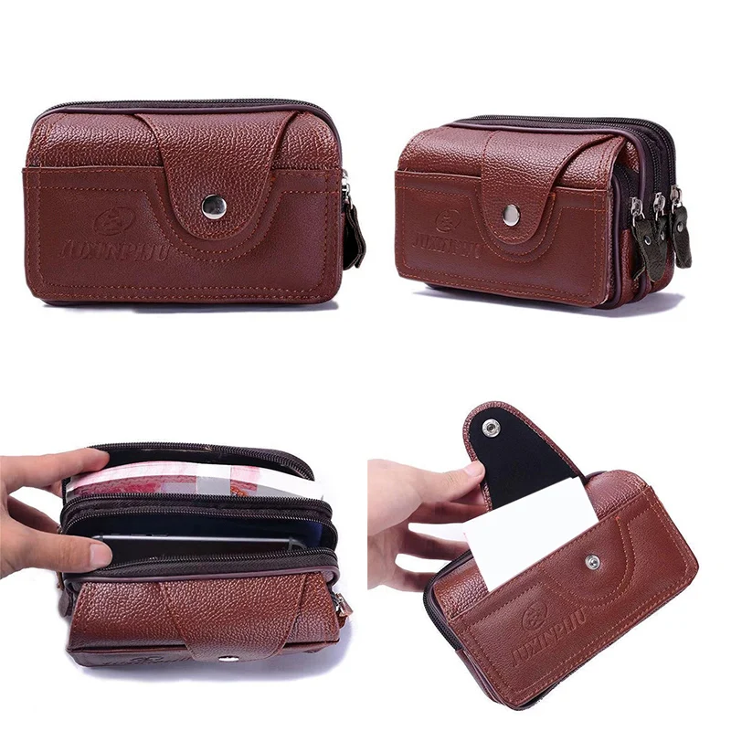 Man Waist Bag PU Leather Men Casual Design Small Waist Bag Fashion Zipper Bum Bag Waist Pack Male Waterproof Phone Pouch