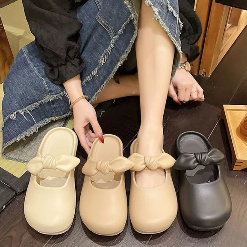 Scarpe Baotou stile balletto con fondo piatto e tacco basso estate donna retrò alla moda traspirante casa indossare pantofole con suola morbida