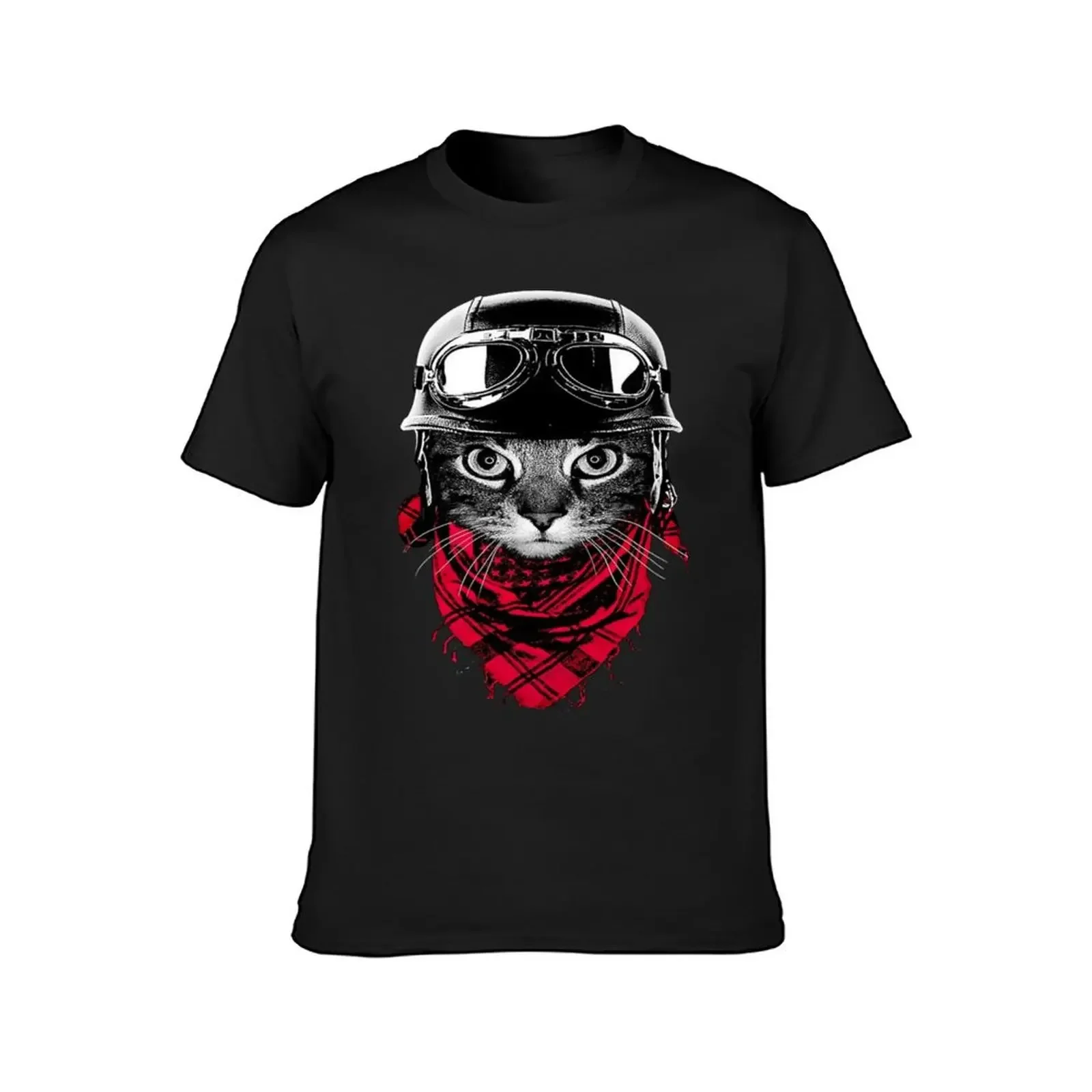 The biker cat for cats and motorcycle lovers cats say hi helmet T-Shirt anime figures tees boys animal print men clothings