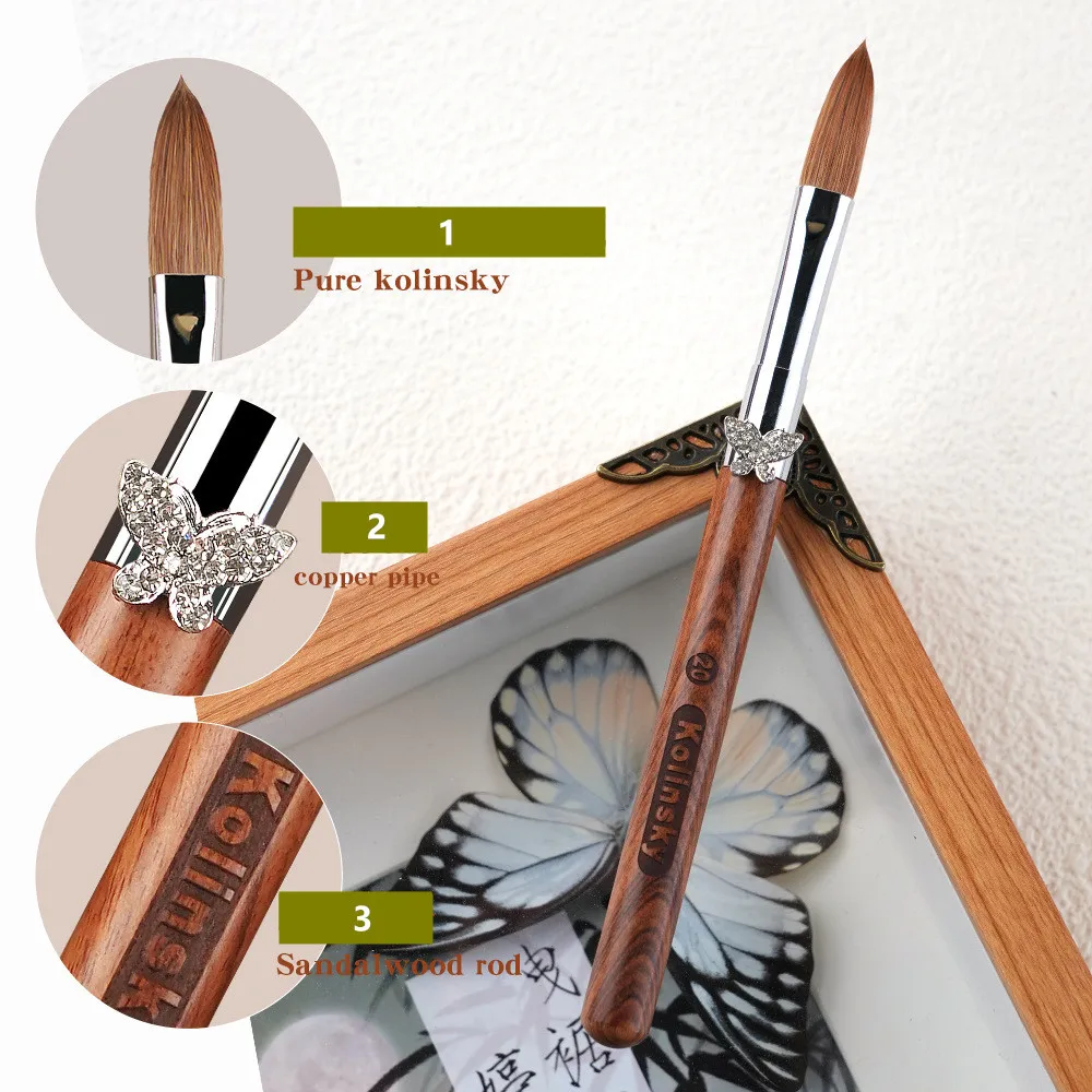

1PC Butterfly Buckle Round Wood Handle Kolinsky Hair Nail Art Brush Painting Line Pen Liner Gradient Flat Round French Tools