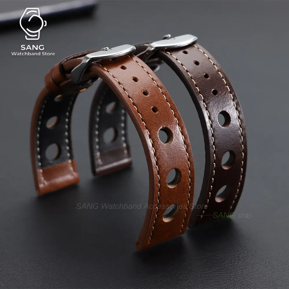 20/22mm Vintage Leather Watch Strap Breathable Cowhide Oil Wax Cowhide Watchband Women Men Replace Bracelet Waterproof Wristbelt