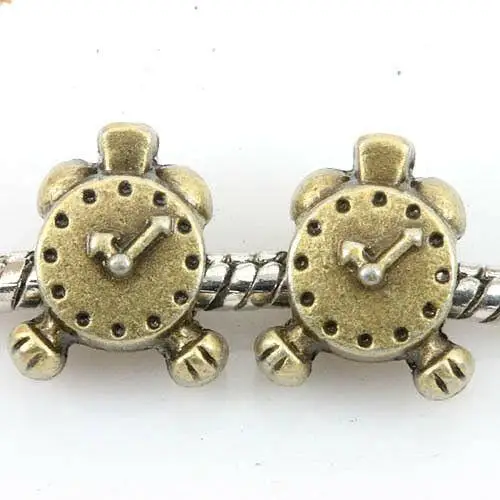 10pcs 13x8mm ,hole:4mm antiqued bronze 2sided alarm clock beads fit bracelet EF0169