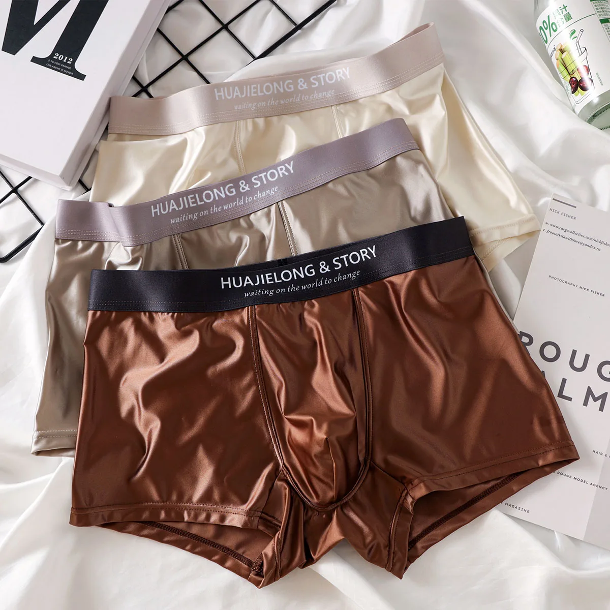1Pcs Breathable Thin Satin Silk Boxer Briefs Seamless Mid Waist Ice Silk Boxers Underpants Smooth Underwear for Men Daily image 5