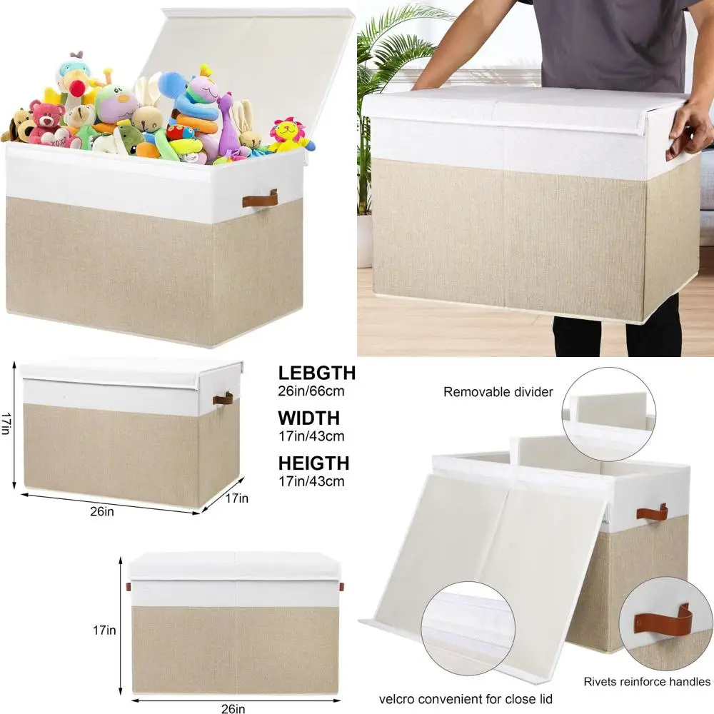 صندوق تخزين ألعاب متين مع غطاء للأطفال، صندوق منظم مع فواصل للأولاد والبنات والحضانات