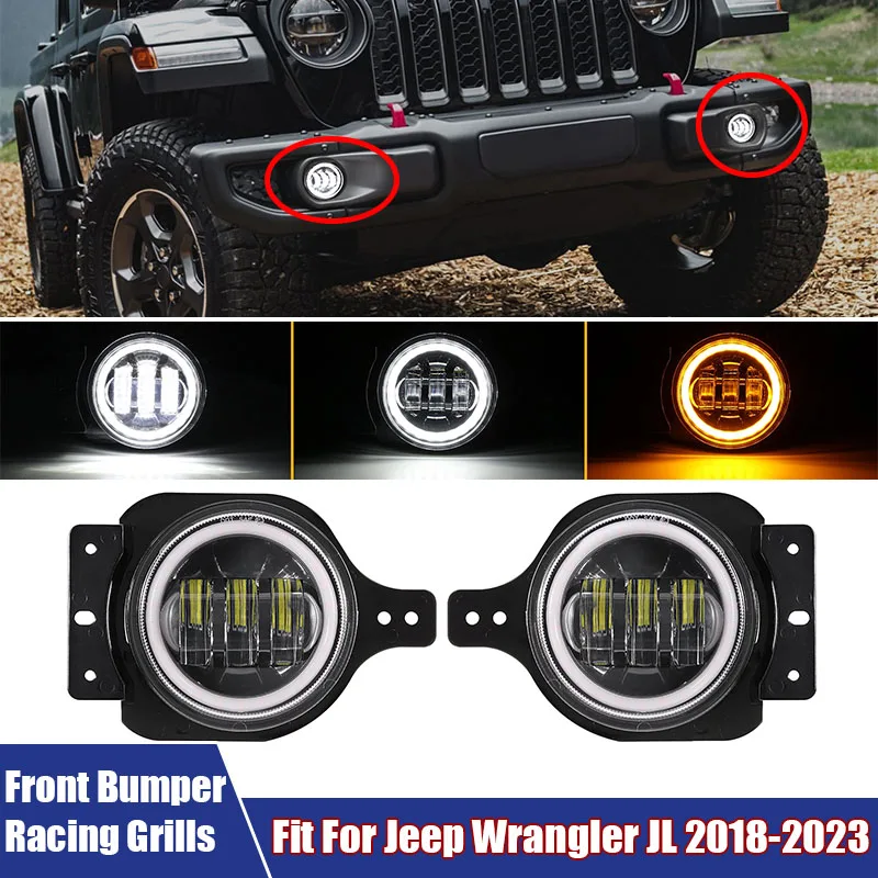 

A Pair of 4 Inch Car Fog Lamps With Ha-lo Ring Angel Eyes Fit For Jeep Wrangler JL 2018-2023( DON'T FIT 10th Anniversary Bumper)