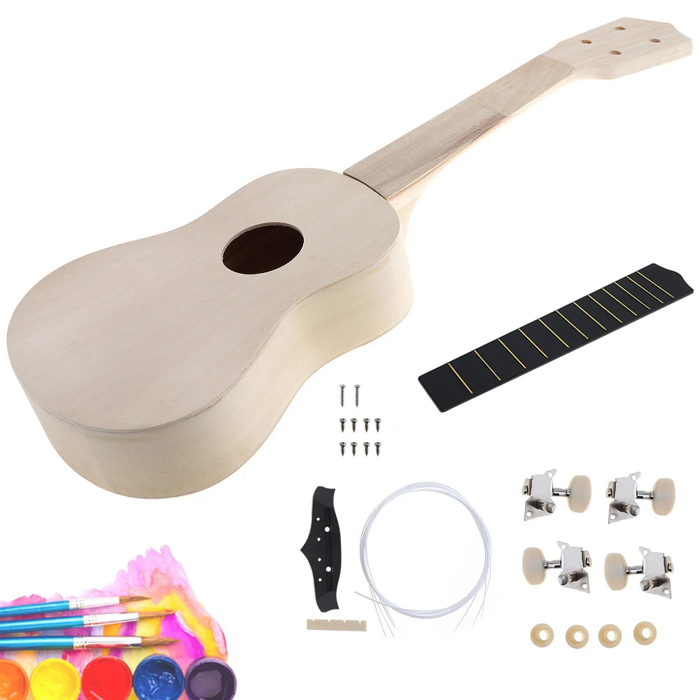 21 Inch Ukulele DIY Kit Hawaii Guitar Ukelele Handwork Support Painting Kids Children Toy Assembly for Beginner Amateur