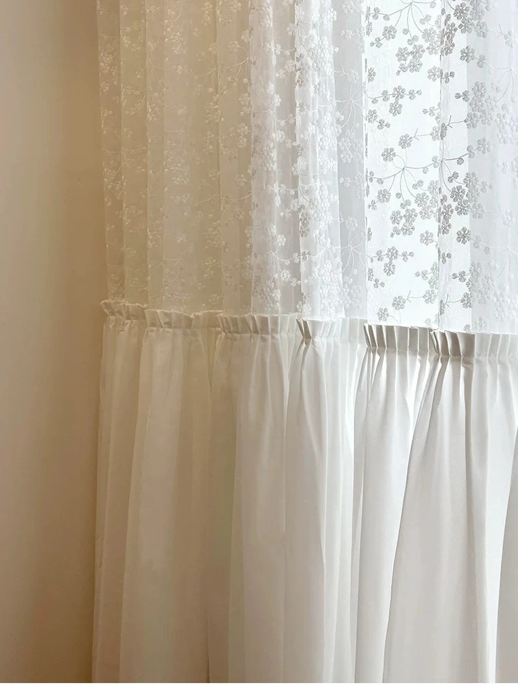 French Three-dimensional Embroidery Pear Flower Gauze Curtains Cream Style for Living Room and Bedroom Window Custom Size Decor