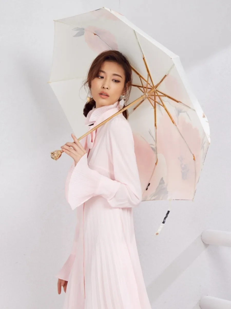 Women Umbrella Rain Flower Wedding Windproof Portable Female Rain Gear Luxury Three-fold Parachase Parasol Umbrella Academy