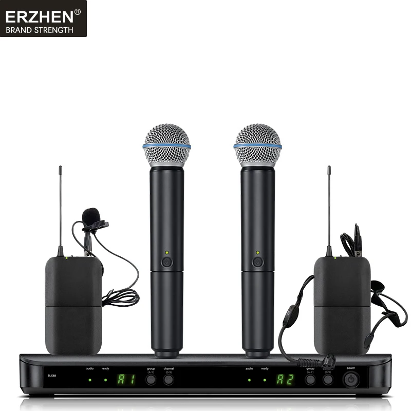 ERZHEN-WL39 Microfone Sem Fio Profissional, UHF System Kit, Handheld Microfone para Karaoke, Performance de Palco, Igreja Discurso