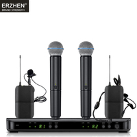 ERZHEN Professional UHF 2-Channel Wireless Vocal Microphone UHF System Kit Karaoke Stage Performance Handheld Microphone Church