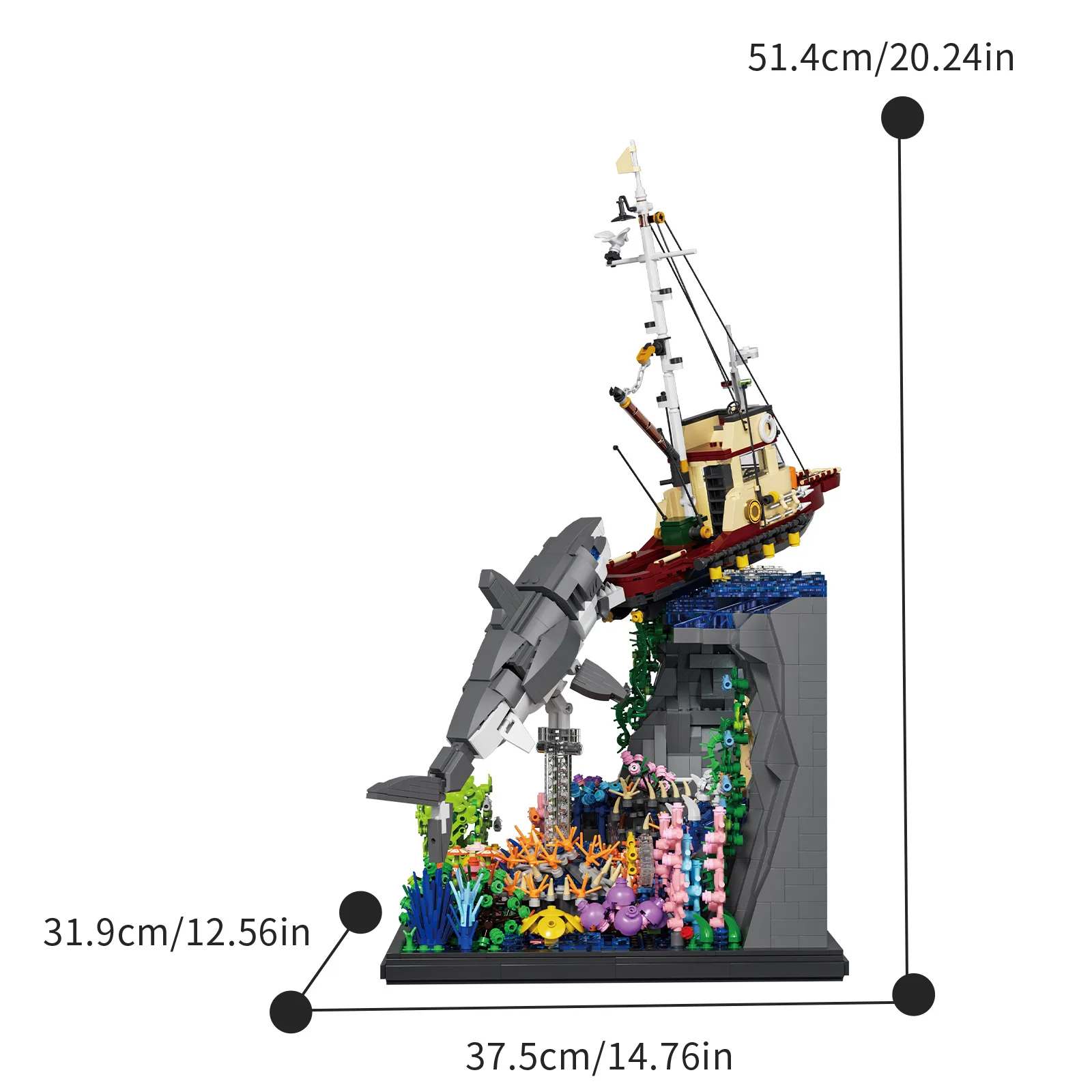 創造的な建築水中遺物ビルディングブロックモデルキットサメ難破船建設レンガのおもちゃコレクションライト付き