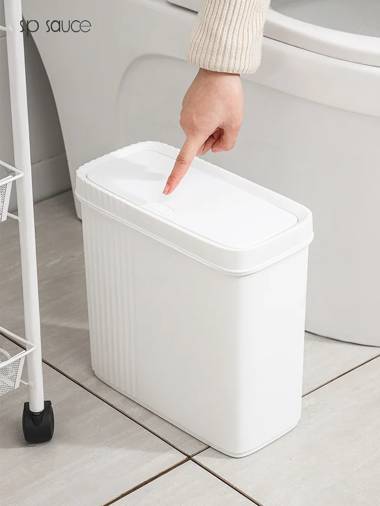 Narrow Trash Can with Toilet Brush Set, Bathroom Waste Bin, Kitchen Garbage Bucket, Household Cleaning Tools, New