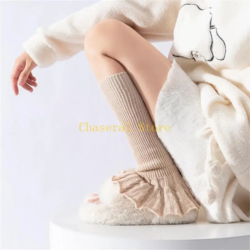 

E7CE 1 Pair Elegant Long Tube Sock Cover Knitting Leg Sleeves Solid Color for Trendy Female Outfit During Cool Season
