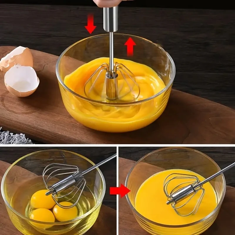 Stainless Steel Egg Beater Hand Push Rotary Whisks Mixer Stirrer Cream Mixer Fast Stirring Convenient Kitchen Tools Bakery Cakes